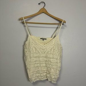NWT Blue Tassel Lace Tank Top Ivory Spaghetti Straps